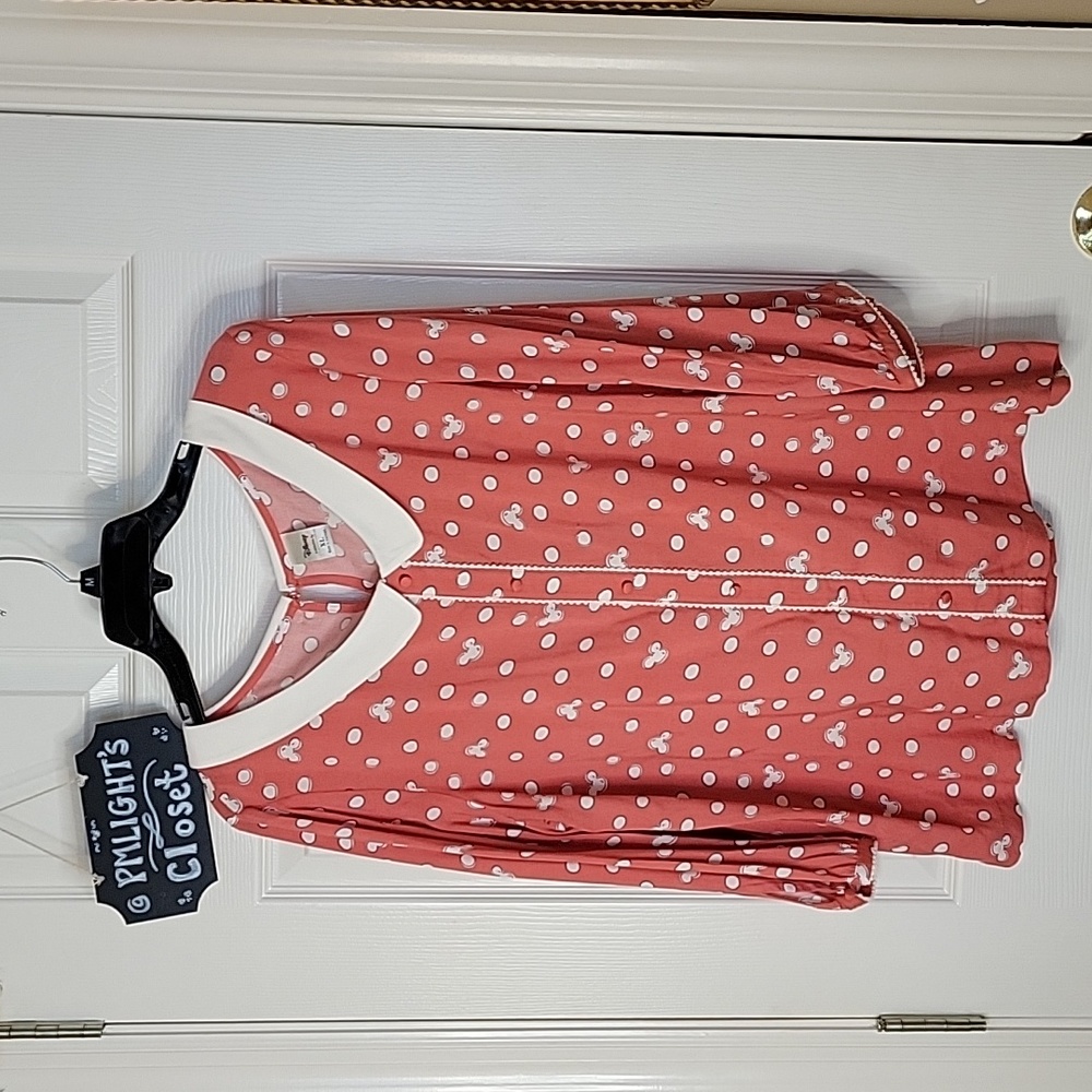 Disney LC Lauren Conrad Blouse XL Pink White Minnie Mouse